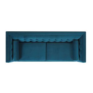 Divano Moderno Jack 84 Pollici in Velluto Blu Teal Satinato con Lavorazione Trapuntata per Soggiorno - Product Image 5