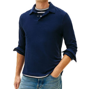 Polo de Manga Larga de Algodón Terry de Última Tendencia para Hombre, Corte Regular Personalizado, Transpirable, Informal, Premium - Product Image 1