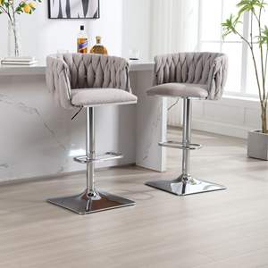 2 PC/SET Tabourets de bar vintage avec dossier confortable et repose-pieds à hauteur de comptoir Chaises de salle à manger pour un look élégant - Product Image 5