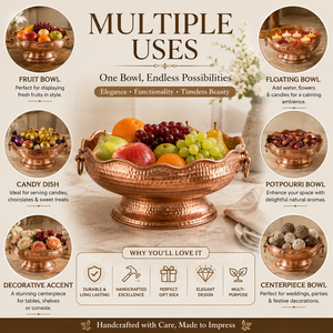 Bol à fruits en cuivre fait main, martelé, sur piédestal, pour service, centre de table décoratif, décoration intérieure, cadeau, vente en gros, OEM, en vrac, B2B - Product Image 5