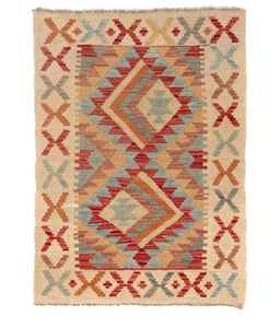 Tapis Kilim en laine tissé à la main – Tapis ethnique géométrique à tissage plat 100% laine fait main |   Tapis tissé plat tribal design - Product Image 6