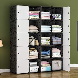 Organizzatore a Cubi Bianchi Impilabili da 20 Unità, Armadio Modulare Multifunzionale con Asta Appendiabiti e Contenitori per Stoccaggio - Product Image 2