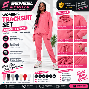 2026 Custom Blank Fleece Pullover Oversize Hoodies <b>Women</b> Tracksuits Wholesale Two Piece Crop Top and <b>Sweat</b> <b>Pants</b> Set for winter - Product Image 1