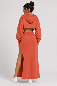 Manufacturer Custom Women's <b>Cropped</b> <b>Zip</b> <b>Up</b> <b>Hoodie</b> & High Waist Maxi Set Two-Piece Streetwear Premium Fleece Tracksuit Wholesale - Product Image 3