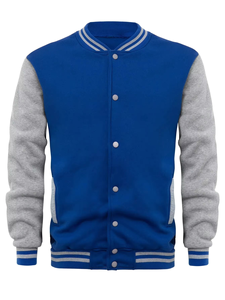 Veste de baseball bleue personnalisée pour homme, manches grises, veste bomber décontractée streetwear, haute qualité, vente en gros - Product Image 3
