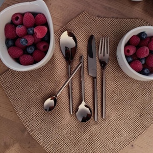 Minimalist Rose <b>Gold</b> Plated Cutlery Set Mirror Finish Long Handle Durable Metal <b>Spoon</b> Fork Knife Dinnerware - Product Image 3