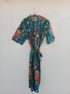 <b>Navy</b> blue Jungle print cotton kimono |Handmade cotton lounge robe| Printed cotton loungewear - Product Image 1