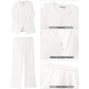 2025 tenues décontractées d'affaires pour femmes 2 pièces pantalons habillés avec blazer sans manches et pantalon à jambes larges Style formel - Product Image 4