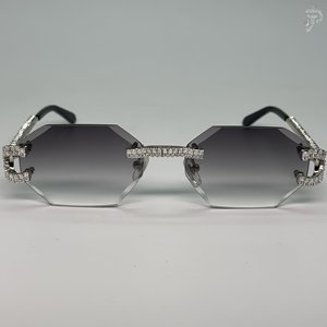 Gafas de Sol de Lujo con Cristales Negros Degradados Geométricos y Montura de Diamantes Moissanite, Estilo Hip Hop para Hombre y Mujer - Product Image 1