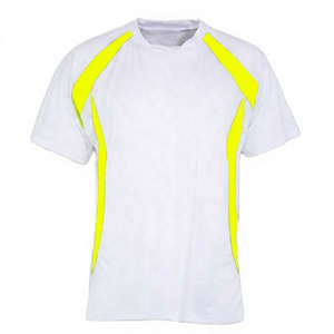 T-shirt sportif unisexe blanc et vert fluo à manches courtes, séchage rapide, col rond, coupe décontractée, tricoté, design uni, polyester/coton, protection UV - Product Image 4