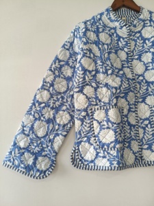 Floral Quilted <b>Reversible</b> <b>Jacket</b>: Indian Block Print Cotton - Product Image 3
