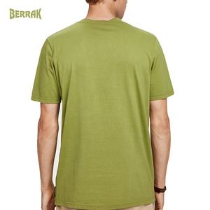 Chenille embroidered T-shirt green soft stretch cotton jersey round neck Towelled shirt T-shirt men - Product Image 2