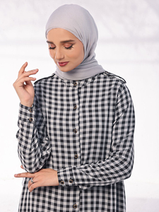 เสื้อคลุมอาบายะห์ผ้าฝ้ายลายตารางหมากรุกสำหรับผู้หญิง สวมใส่ได้ทุกฤดู ติดกระดุมหน้า เสื้อผ้าชาติพันธุ์สำหรับสุภาพสตรี - Product Image 3