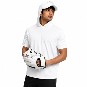 Sweat-shirt à capuche blanc à manches courtes en tissu léger pour homme, coton de qualité supérieure - Product Image 2
