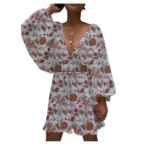 Nuevo Vestido de Algodón con Cuello en V Profundo y Mangas Farol para Mujer 2026 - Elegante y Versátil para Bodas y Fiestas de Verano - ¡Venta Caliente! - Product Image 6