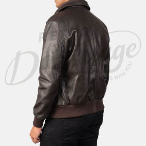 Chaqueta Blusón de Cuero Genuino Marrón Oscuro Premium para Hombre - Prenda Exterior Informal de Piel de Oveja Suave con Puños Acanalados y Cuello Camisero - Product Image 2