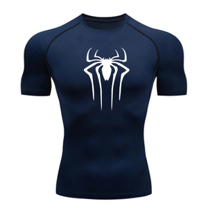 Camiseta Deportiva de Manga Corta para Hombre, Color Azul Marino, con Logotipo de Araña Estampado, de Secado Rápido y Corte Ajustado - Product Image 4