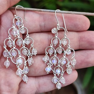 Boucles d'oreilles en pierre de lune arc-en-ciel en argent sterling 925, faites à la main, style bohème, pour femme, bijoux de promesse, pierre de naissance de juin - Product Image 4