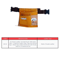 Pochette de ceinture à outils en cuir personnalisable avec ceinture en nylon à 5 poches 2 porte-marteaux-support de ruban métallique de type chaîne et pivotant Support OEM