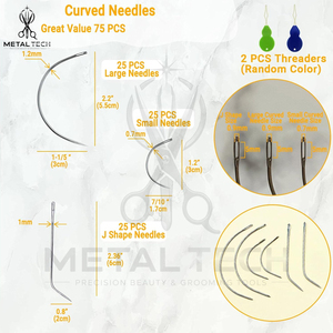 Hair Extension Professional Tool Set Curved <b>Needles</b> J-Shape Bent <b>Needles</b> Straight <b>Needles</b> and Loop <b>Threader</b> Assortment - Product Image 3