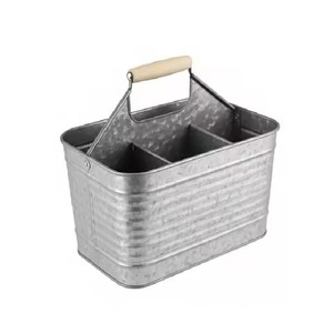 Industrial Metal Storage <b>Caddy</b> Rectangular Rust Resistant <b>Kitchen</b> Organizer Wooden Handle Single Tier Design Utensils Holder - Product Image 1