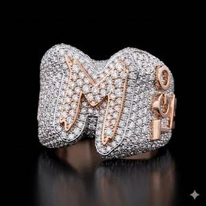 Custom <b>Initial</b> Letter <b>Ring</b> 925 Sterling Silver VVS Moissanite Iced Hip Hop Personalized Two Tone Rose Plated Anniversary - Product Image 4