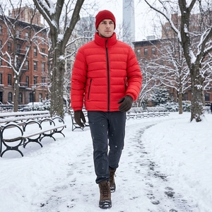 Men's Red Color Puffer Jacket Winter <b>Coat</b> <b>Stand</b> Collar Zip Up Outdoor Streetwear Custom Apparel OEM ODM - Product Image 4