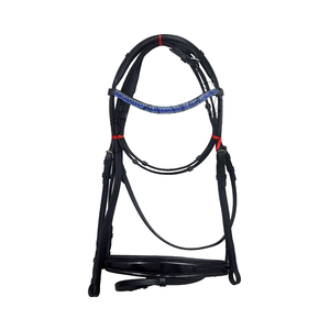 Bride de dressage anatomique en cuir de haute qualité avec bande de front à 3 rangées en pierre bleue et rembourrage avec rênes Web pour l'approvisionnement en gros... - Product Image 1