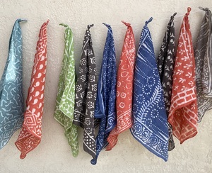 Wholesale Square Block Print Bandana Cotton Handmade <b>Head</b> Scarf Indian Floral Boho Hair <b>Wrap</b> Striped Border Neckerchief - Product Image 4