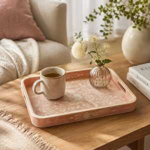 Bandeja de Servicio Artesanal con Incrustaciones de Nácar Natural, Estilo Floral, Organizador de Mesa de Centro de Lujo con Incrustaciones de Color Personalizado para Hotel y Hogar - Product Image 6