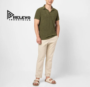 Polo homme Relevo Industries, vert olive uni, manches courtes, 100% coton, col rabattu. - Product Image 2