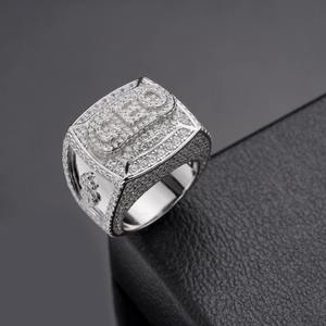 Men's 925 Silver <b>Gold</b> Plated Princess Cut Zircon Pave Geometric Letter <b>Cocktail</b> <b>Ring</b> Hip Hop Style Everyday Wear - Product Image 2