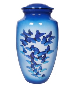 โกศอลูมิเนียมคลาสสิกคลาสสิกพร้อมผีเสื้อตกแต่งในร่มโกศโลหะสำหรับขี้เถ้าของผู้ใหญ่ - Product Image 1