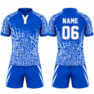 Ensemble de maillots de rugby personnalisés avec logo imprimé par sublimation, design graphique, séchage rapide, respirant, sans col, pour hommes, avec short - Product Image 1