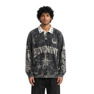 Sudadera Polo con Estampado Abstracto y Lavado Ácido, de Algodón de Alta Calidad, Transpirable, de Gran Venta, Ajuste Holgado, Estilo Urbano - Product Image 3