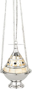 Brass Censer with Chain and Mother-of-Pearl Inlays – Handmade <b>Incense</b> Burner - Product Image 2