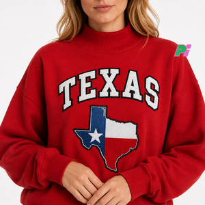 Sudadera de cuello alto para mujer, con parche bordado de la bandera de Texas, estilo oversize, informal, 100% algodón polar, ecológica - Product Image 6