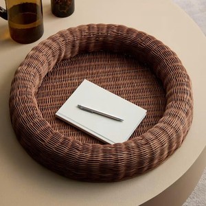 Rustic Style Intricate Dark Brown Natural Rattan Round Serving Tray Modern Minimalism Wholesale For Coffee Table Natural - Product Image 3