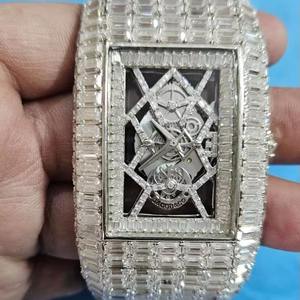 Reloj de Lujo Antiguo de Moda con Diamantes de Imitación y Cuarzo para Hombre, de Acero Inoxidable, Totalmente Pavimentado, con Cristal de Zafiro Plateado, Resistente al Agua 10 Bar, Cuadrado de 41mm - Product Image 1