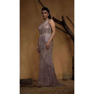 rose gold sequin dress india ROSE GOLD GOWN WITH COPPER EMBROIDERY main image 1