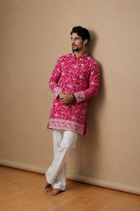 Premium <b>Men's</b> <b>Kurta</b> Pant Set with Embroidered Silk <b>Kurta</b> - Product Image 5