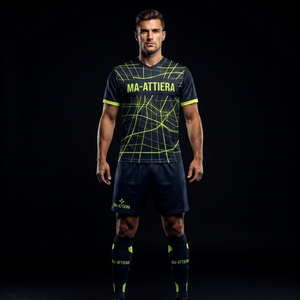 Custom <b>Navy</b> Neon Green Soccer Jersey Shorts <b>Socks</b> Set Football Teamwear Sports Uniform Wholesale OEM Manufacturer Supplier - Product Image 3