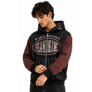 Sweat à capuche zippé à carreaux pour homme de marque, édition limitée noir et rouge, style décontracté, imprimé, coupe classique, style automne - Product Image 3