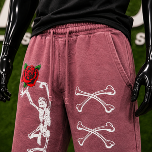 Shorts de survêtement graphiques pour hommes de haute qualité, style streetwear, imprimé squelette rose, en molleton de coton, coupe décontractée, hip-hop, pour la gym et la plage - Product Image 4