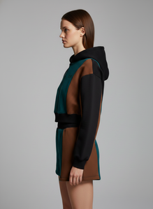 Ensemble de survêtement personnalisé en coton et polyester pour femme avec logo imprimé, pantalon large taille basse et sweat à capuche court zippé à manches longues en molleton - Product Image 3