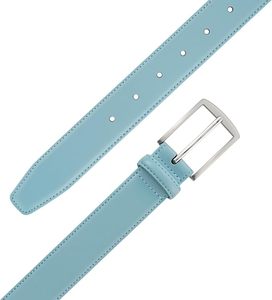 Ceinture en cuir de vachette bleu clair avec boucle rectangulaire argentée, style décontracté - Product Image 2
