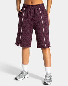 Shorts Bermuda Femme en Molleton Bouclette de Qualité Supérieure, Imprimé 3D en Relief, Logo Personnalisé, Motif Léopard Marron, avec Passepoil Côtelé - Product Image 6