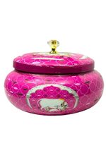 Plateau en métal Art Déco avec impression émail et Pichwai, forme ronde, avec pot, décoration d'intérieur pour Diwali, Ramadan, cadeaux de mariage et cadeaux de remerciement