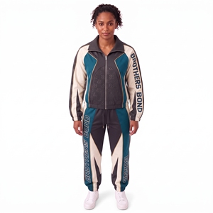 custom <b>womens</b> charcoal tracksuit set teal beige monogram panel zip track <b>jacket</b> elastic pants 2 piece sportswear casual - Product Image 1