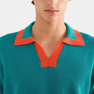 Camiseta Polo de Punto Grueso para Hombre, Suéter de Ganchillo con Rayas en Contraste, Ropa de Verano en Oferta - Product Image 2